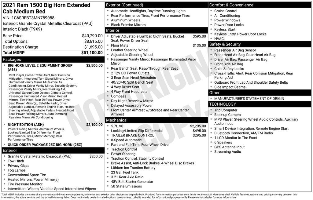2021 RAM 1500 Big Horn Quad Cab 4x4 6'4' Box